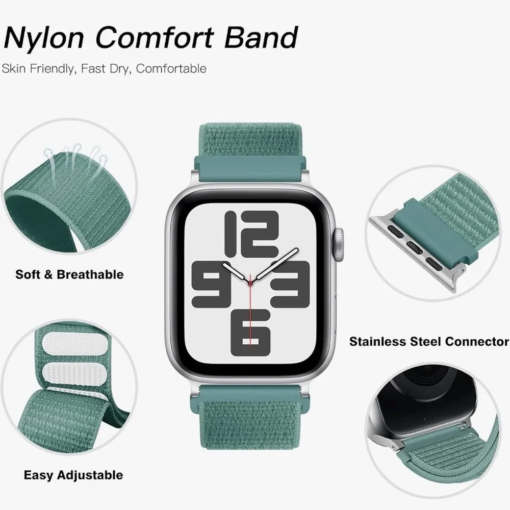 6 Pack Apple Watch Compatible Nylon Sport Loop Bands 44 45 46 49mm New